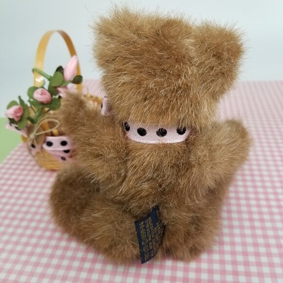 BOYDS STUFFED BROWN TEDDY BEAR, JOINTED 6" WITH BASKET VINTAGE LIKE NEW - Picture 2 of 4